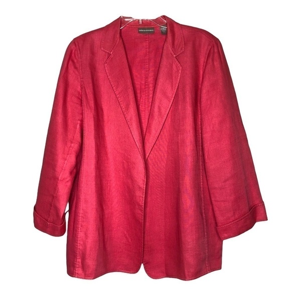 Valerie STEVENS - Bright Pink Linen Open Front Blazer w/ Rolled Cuffs - Size 12 - Picture 1 of 7